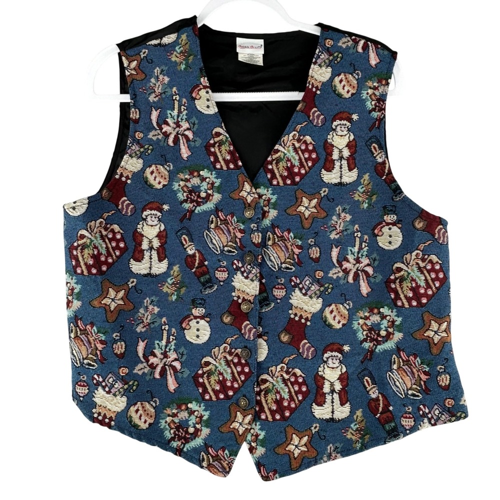 Vintage Bobbie Brooks Womens Large‎ Christmas Vest Tapestry Santa Snowman Gifts